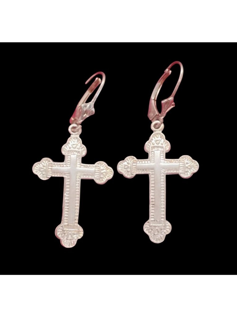 925 Sterling Silver Cross Earrings Dangle Large Orthodox Style 1.5" Long - Picture 2 of 5